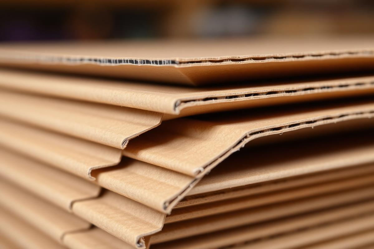 Detalhe macro das ondas e capas de chapas de papelão ondulado empilhadas